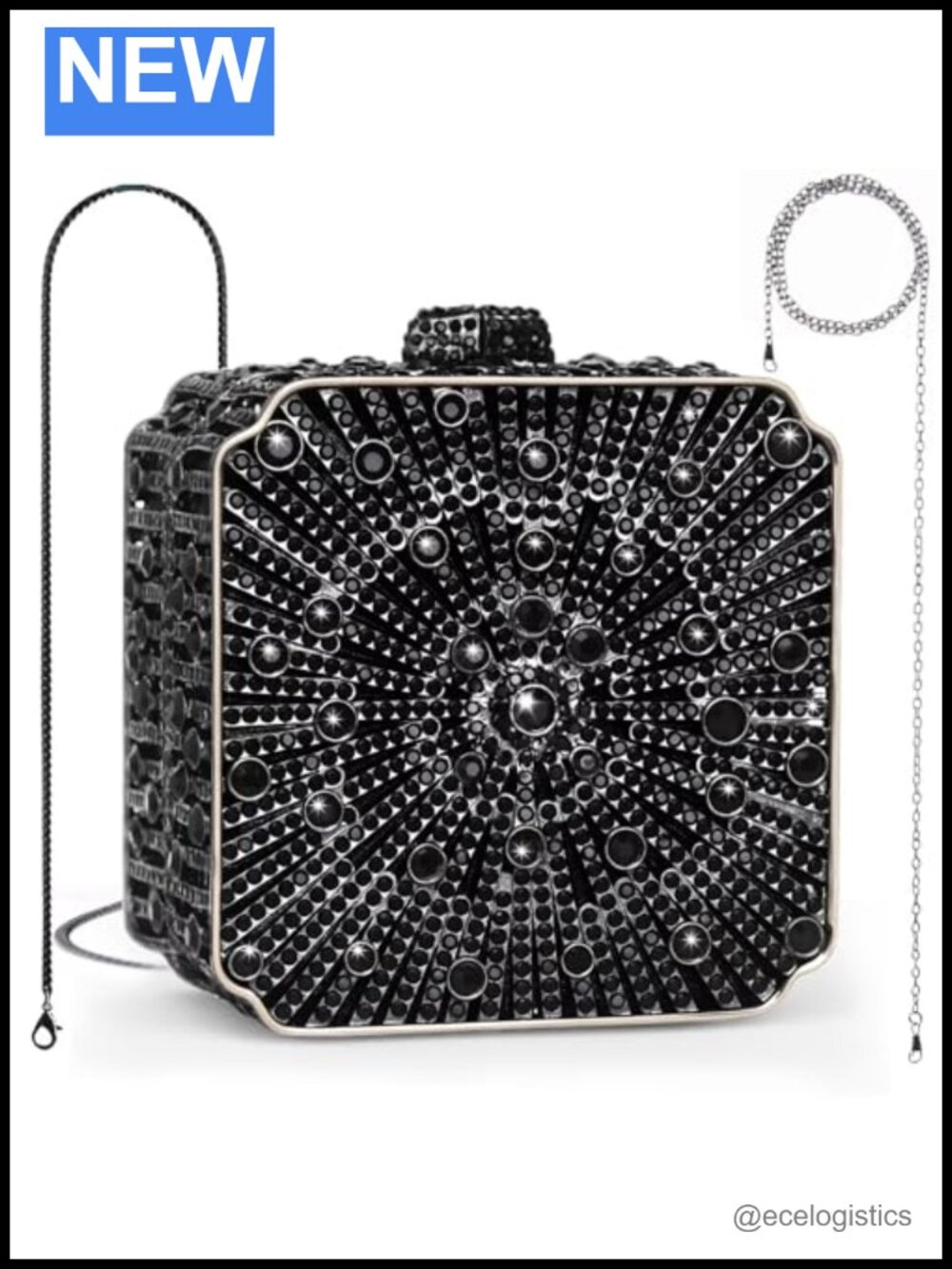 Elegant Rhinestone Evening Clutch with Detachable Chains